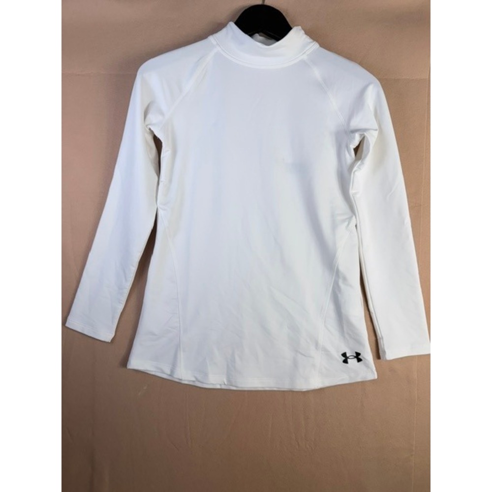 Under Armour Girls L ColdGear White Fitted Mock Neck Long Sleeve Athletic Top